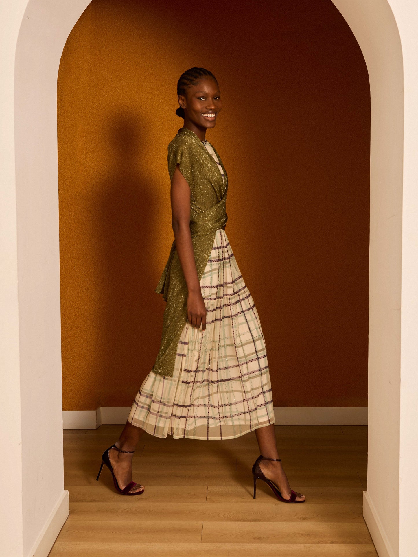 Vestido tul de cuadros verde