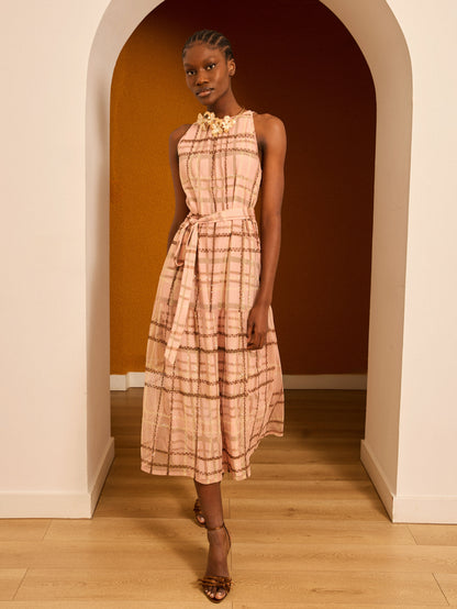 Vestido tul de cuadros rosa