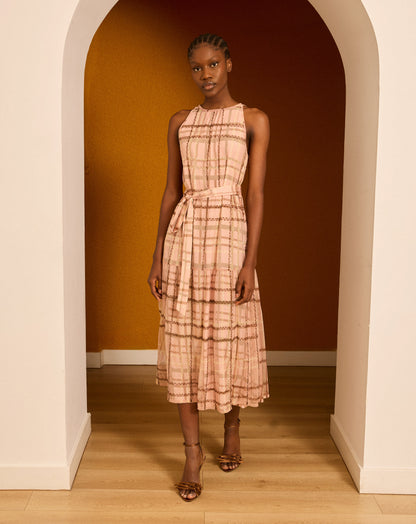 Vestido tul de cuadros rosa