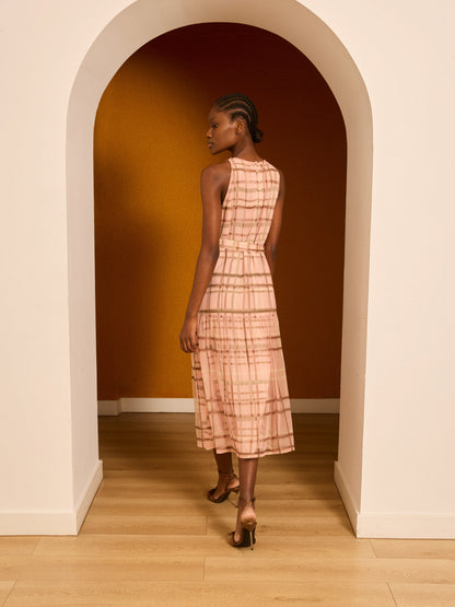 Vestido tul de cuadros rosa