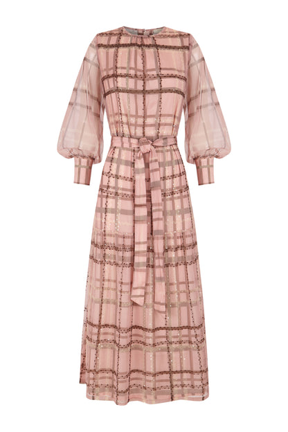 Vestidos cuadros tul rosa manga larga