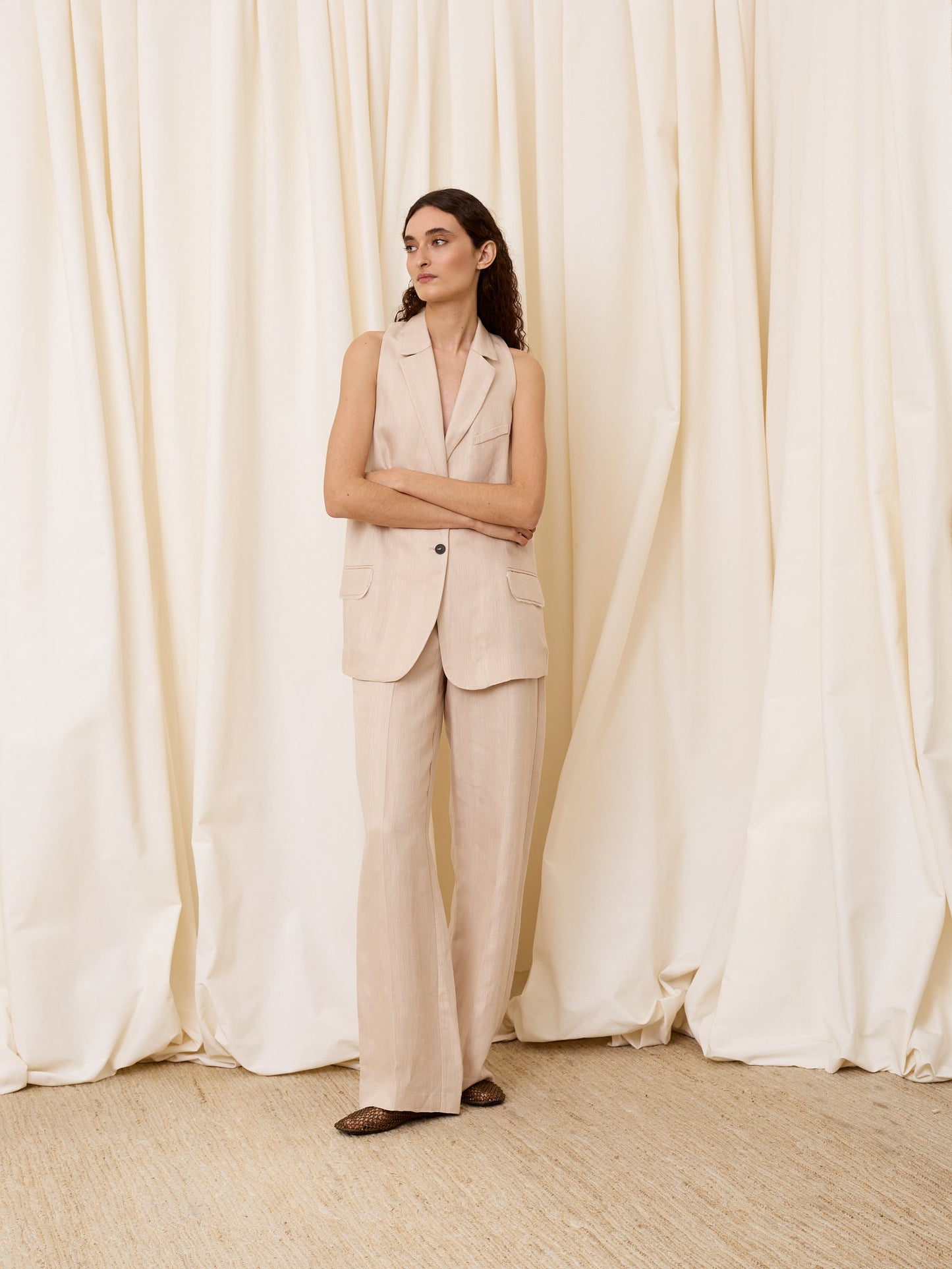 Pantalón con lino beige