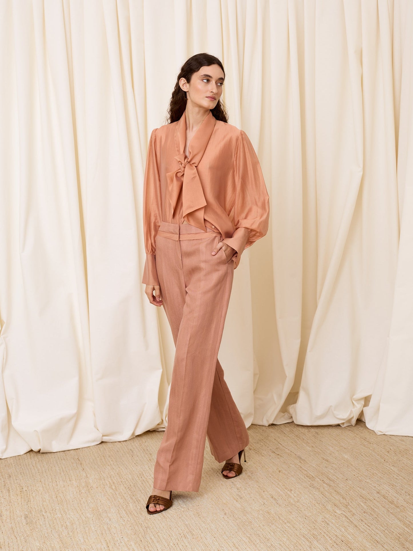 Pantalón con lino rosa