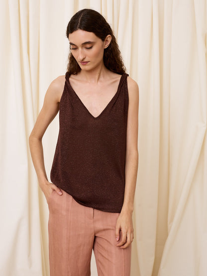 Top de lurex escote pico chocolate