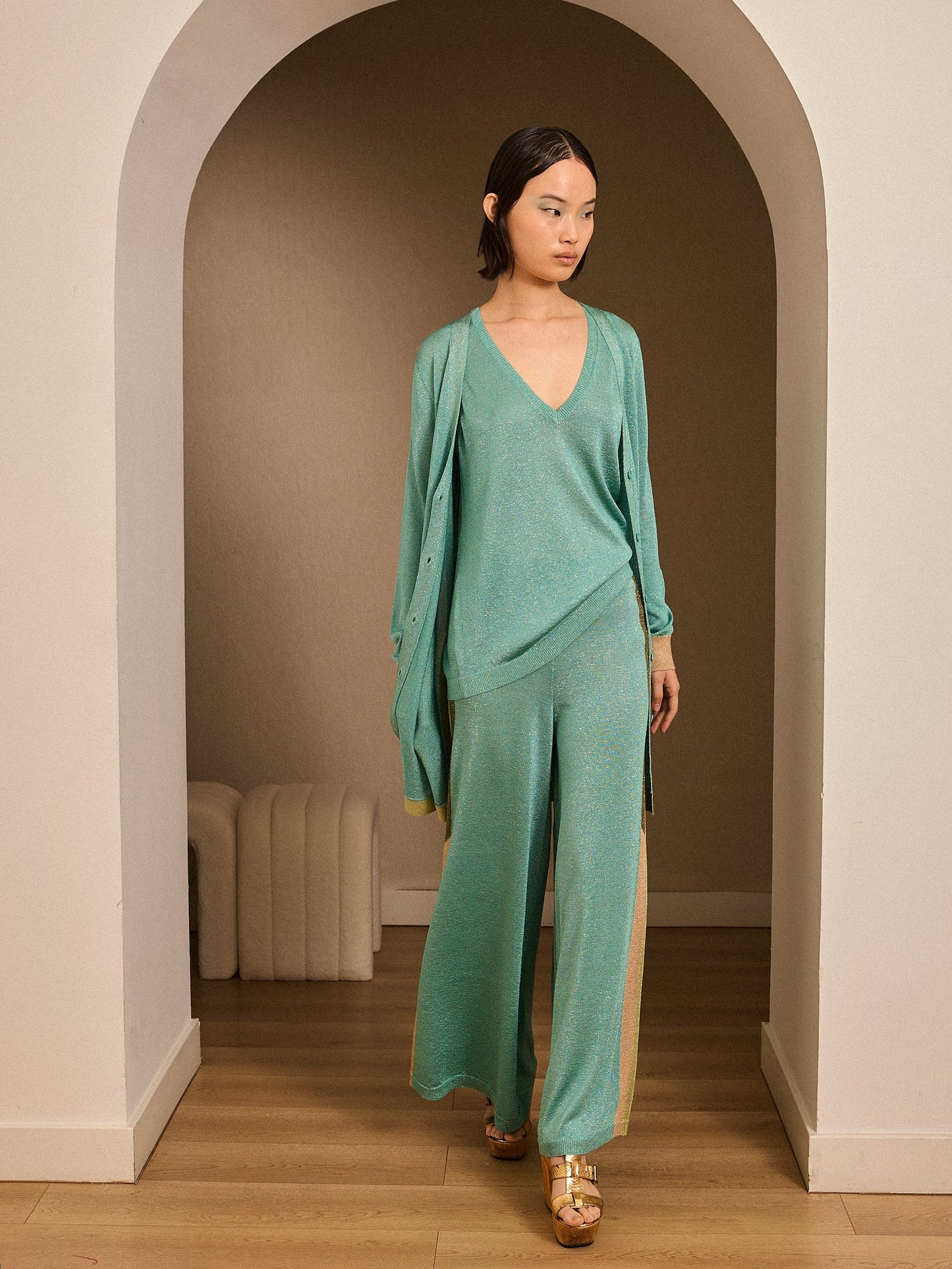 Pantalón lurex turquesa