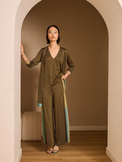 Jersey pico de lurex kaki