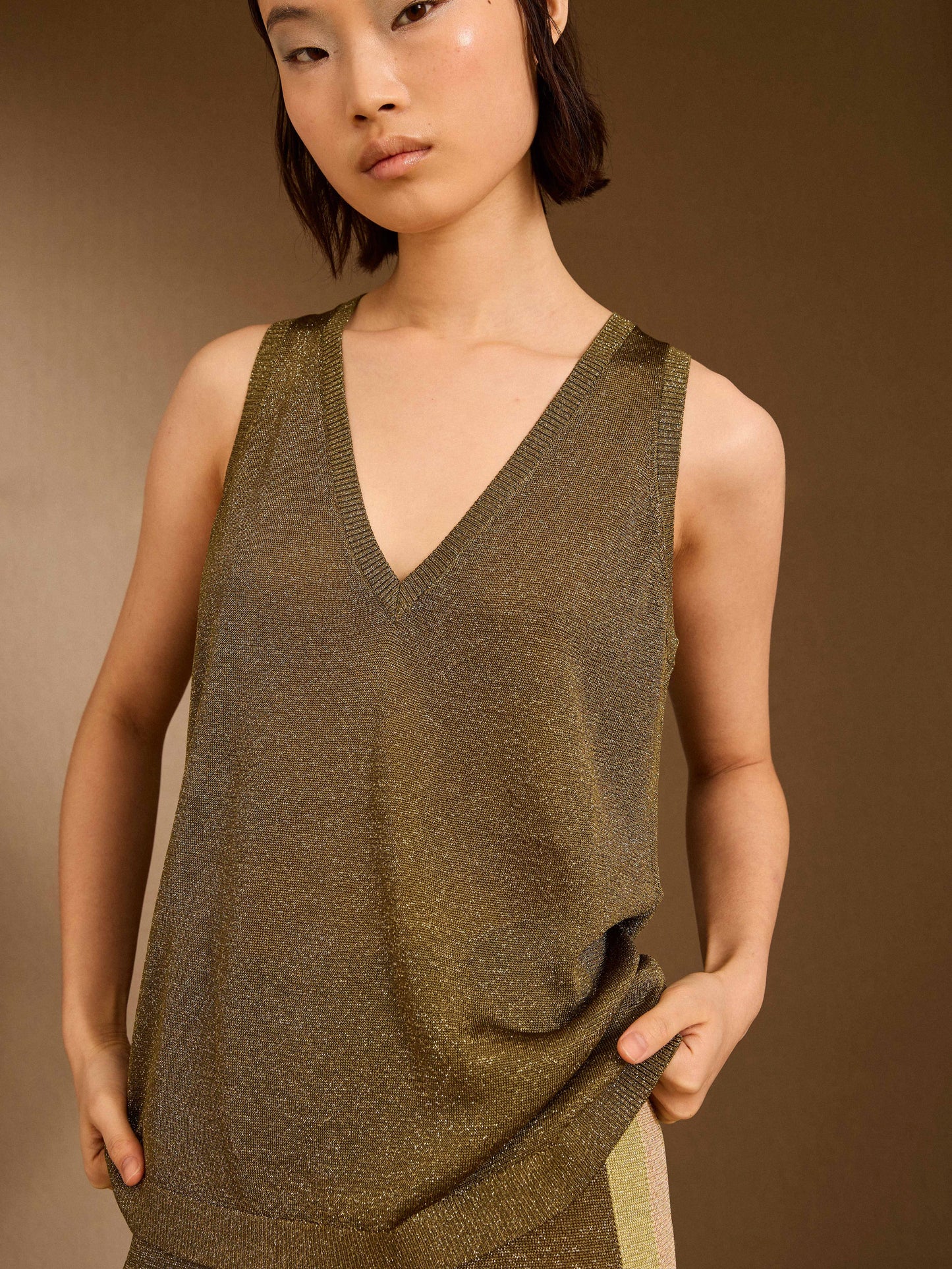 Jersey pico de lurex kaki