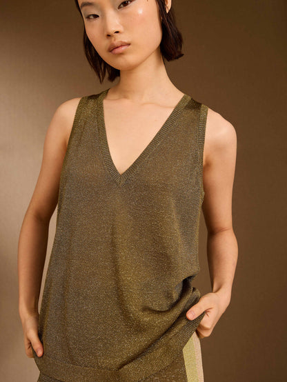 Jersey pico de lurex kaki