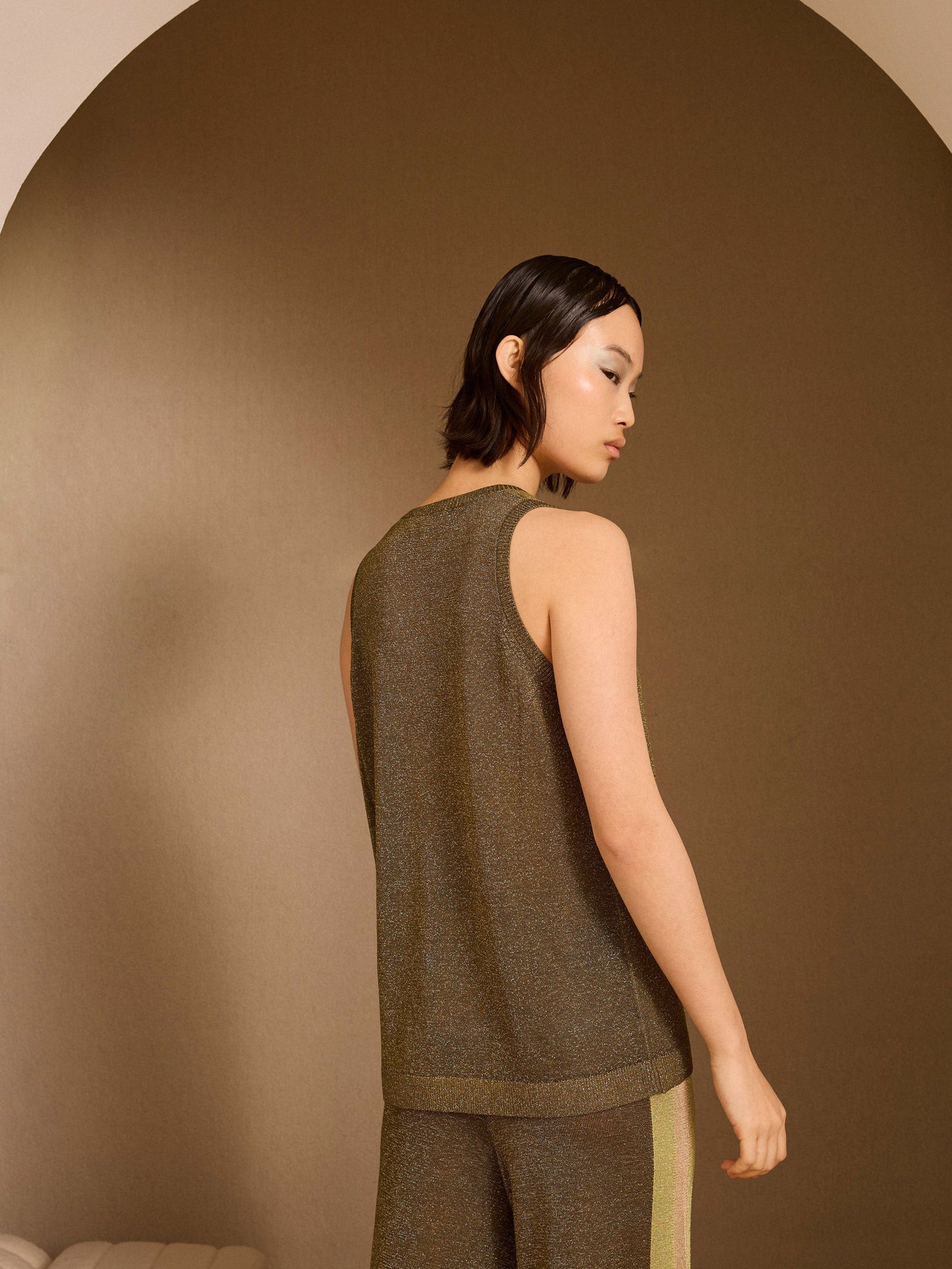 Jersey pico de lurex kaki