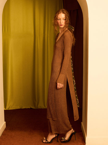 Falda de lurex con canalé cobre