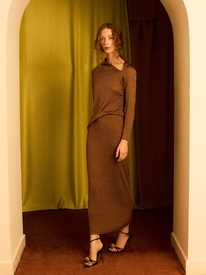 Falda de lurex con canalé cobre