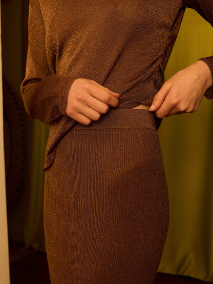 Falda de lurex con canalé cobre