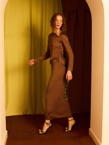 Falda de lurex con canalé cobre