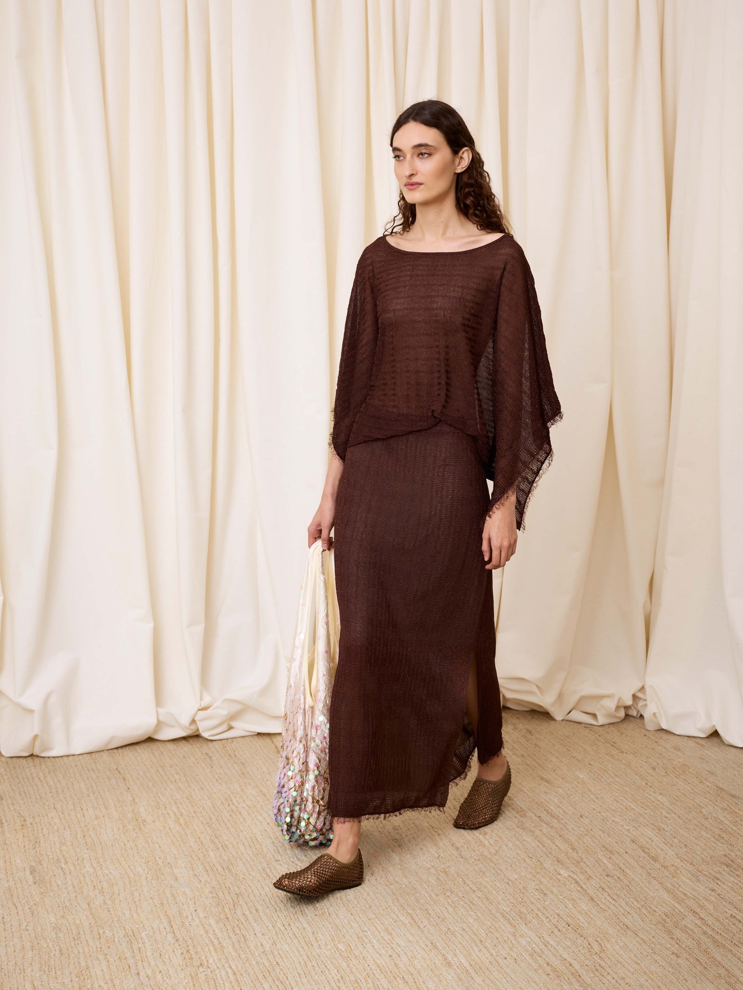 Poncho lurex chocolate