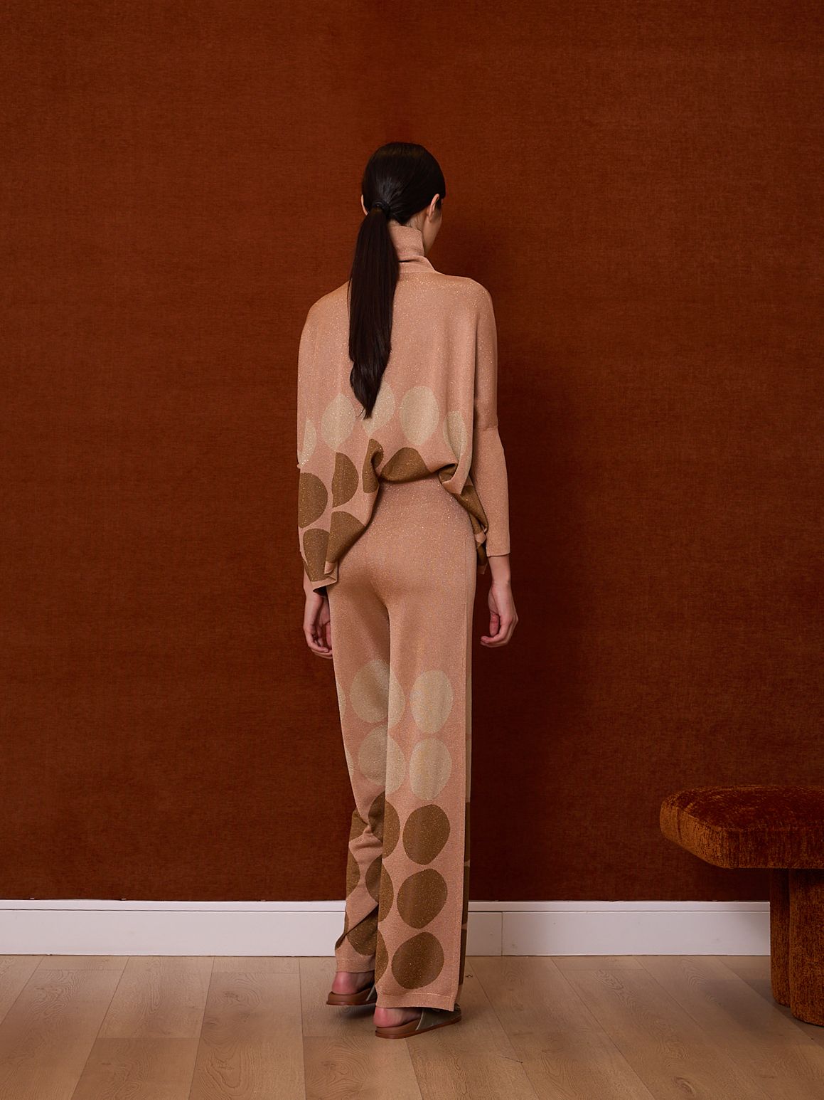 Pantalón de lurex rosa con lunares