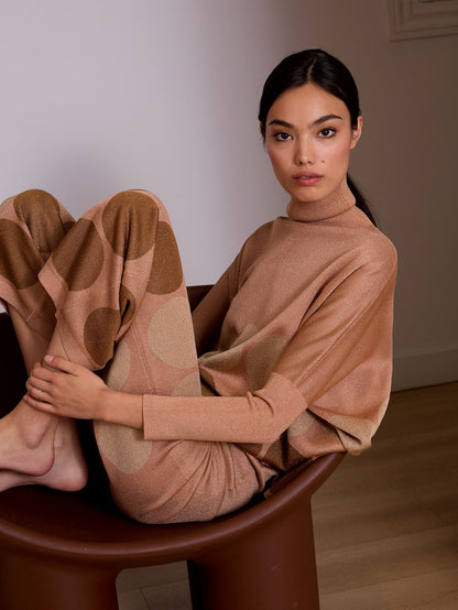 Pantalón de lurex rosa con lunares