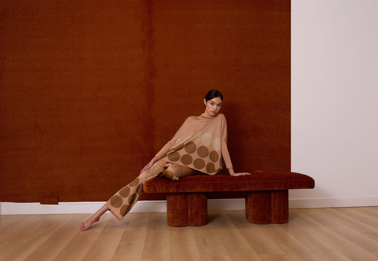 Pantalón de lurex rosa con lunares