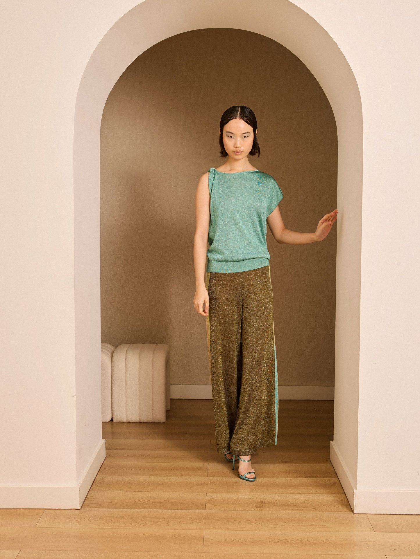 Pantalón lurex kaki