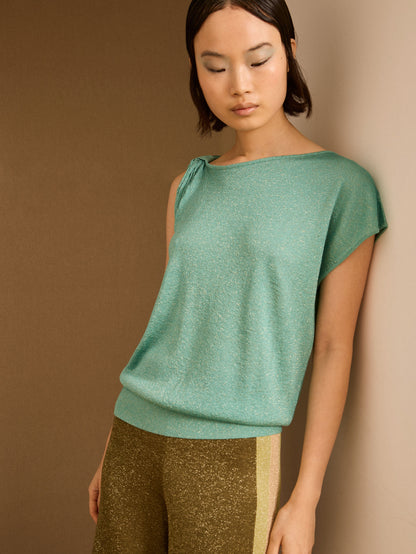 Jersey asimétrico de lurex turquesa