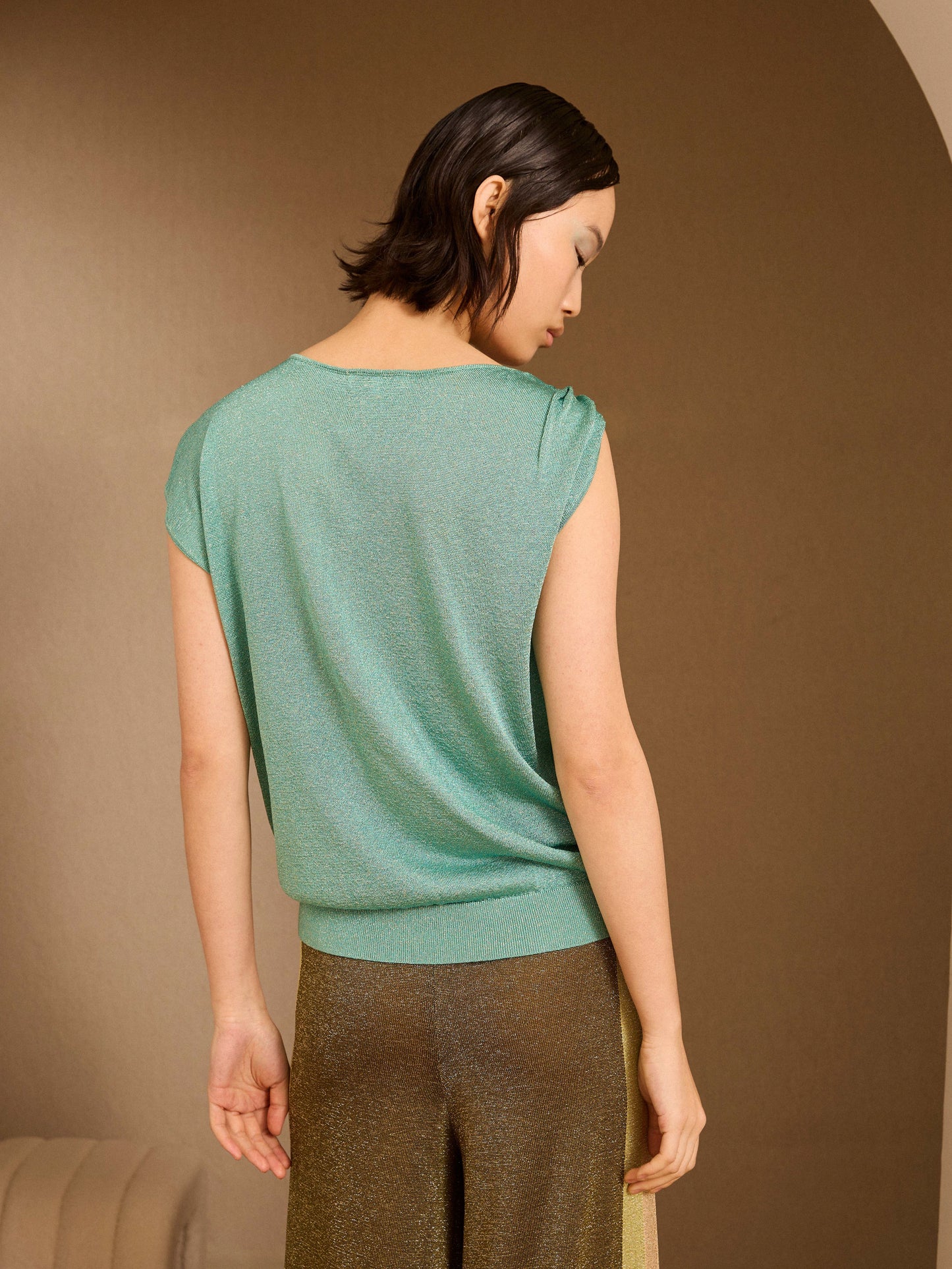 Jersey asimétrico de lurex turquesa