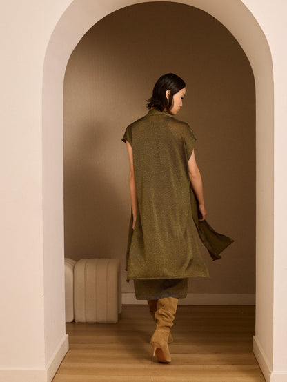 Chaqueta larga de lurex kaki