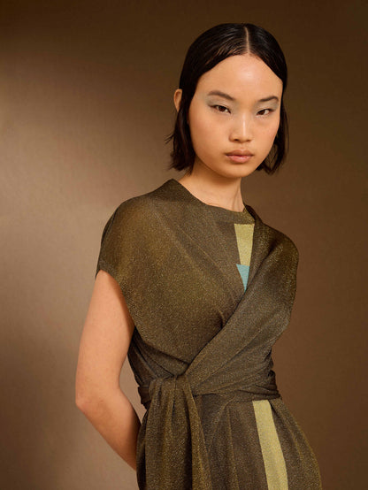 Chaqueta larga de lurex kaki