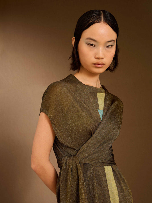 Chaqueta larga de lurex kaki