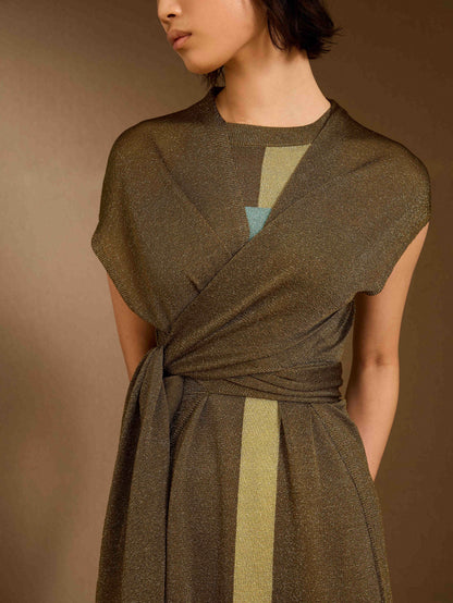 Chaqueta larga de lurex kaki