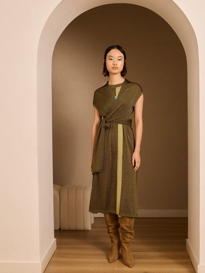 Chaqueta larga de lurex kaki