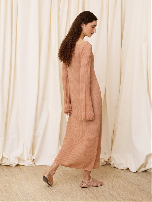 Vestido midi lurex rosa