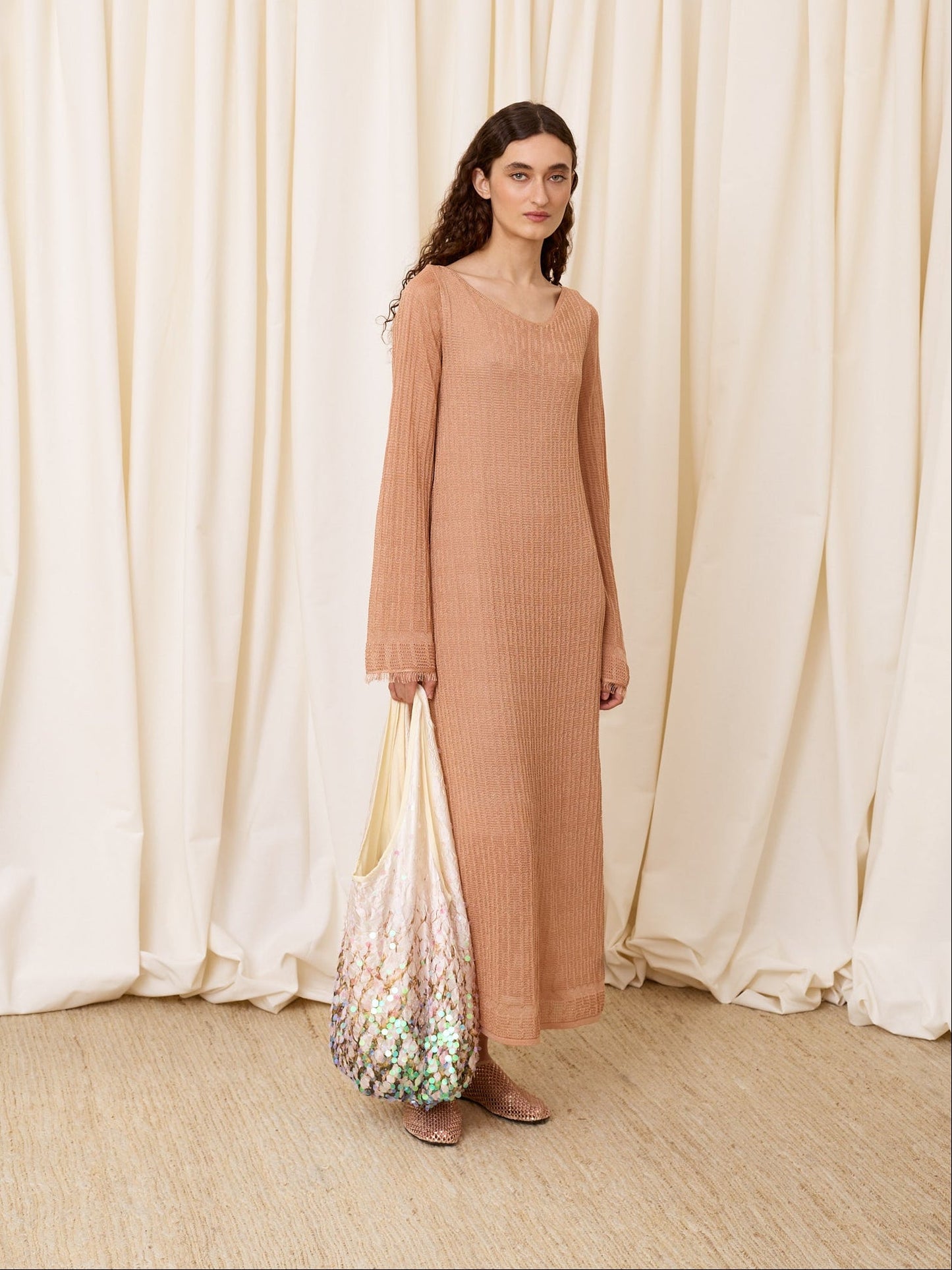 Vestido midi lurex rosa