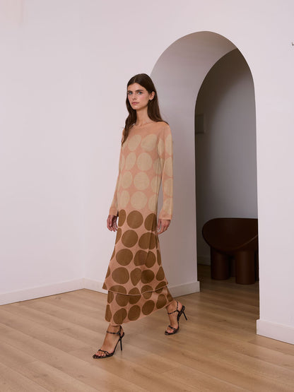 Vestido midi rosa de lurex con lunares