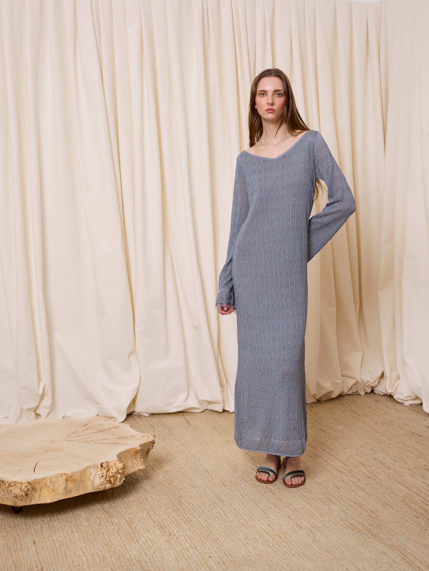 Vestido midi lurex azul