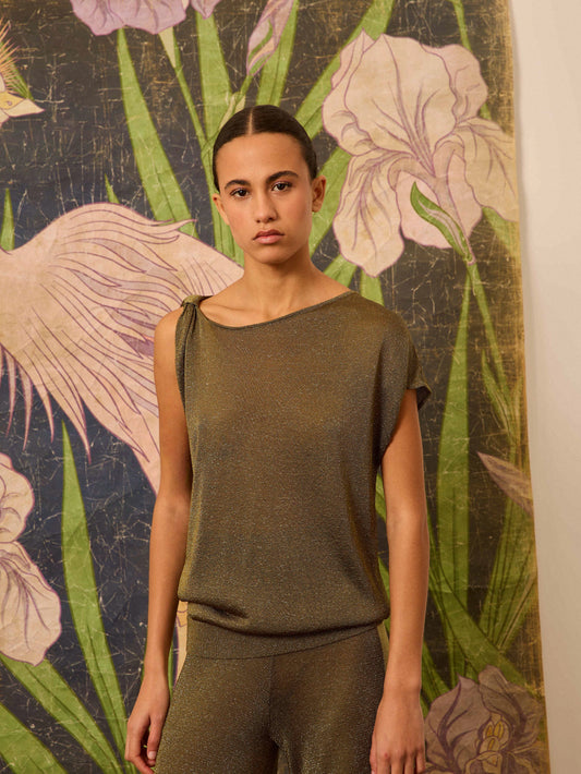 Jersey de lurex kaki asimétrico