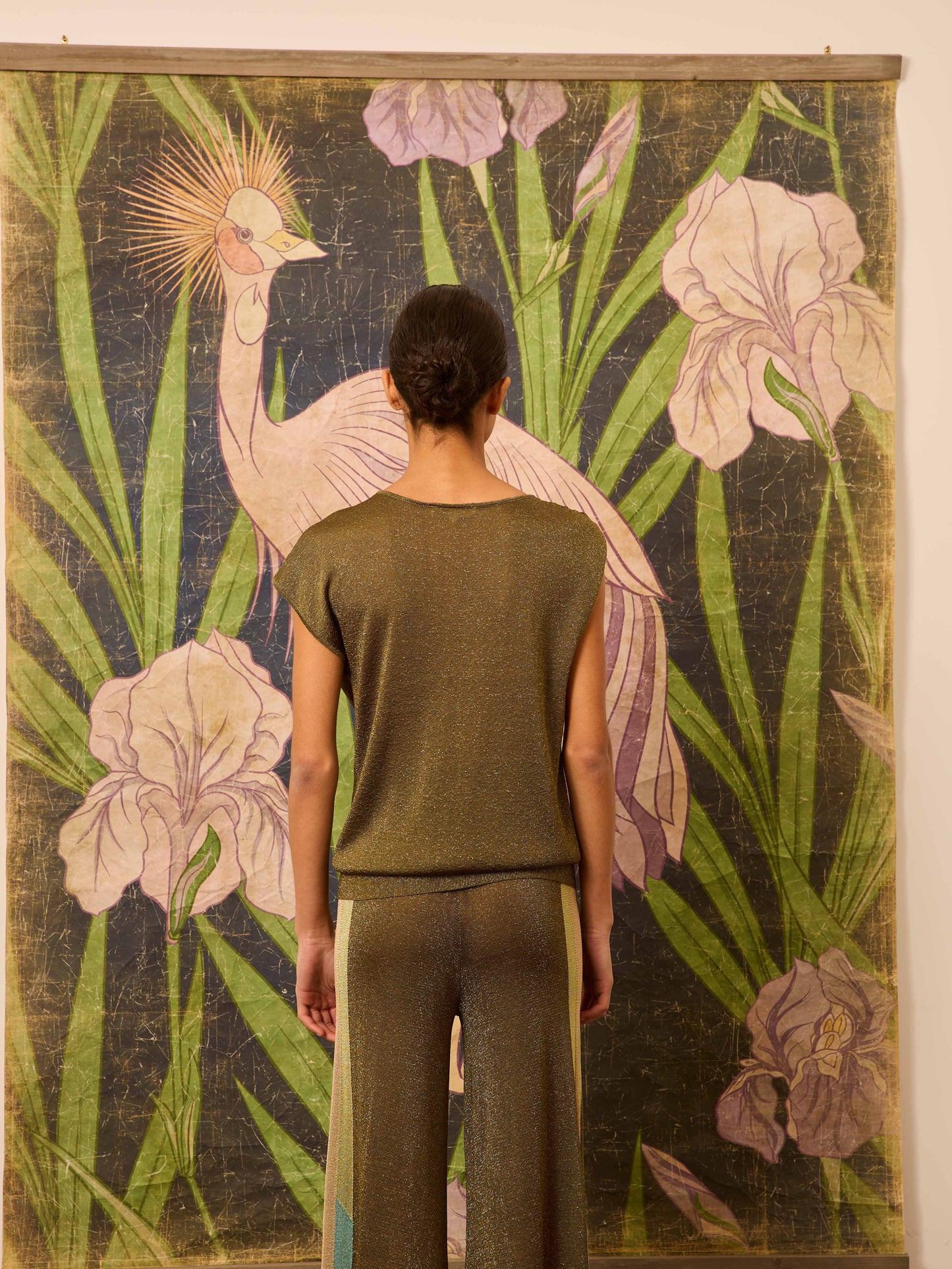 Jersey de lurex kaki asimétrico