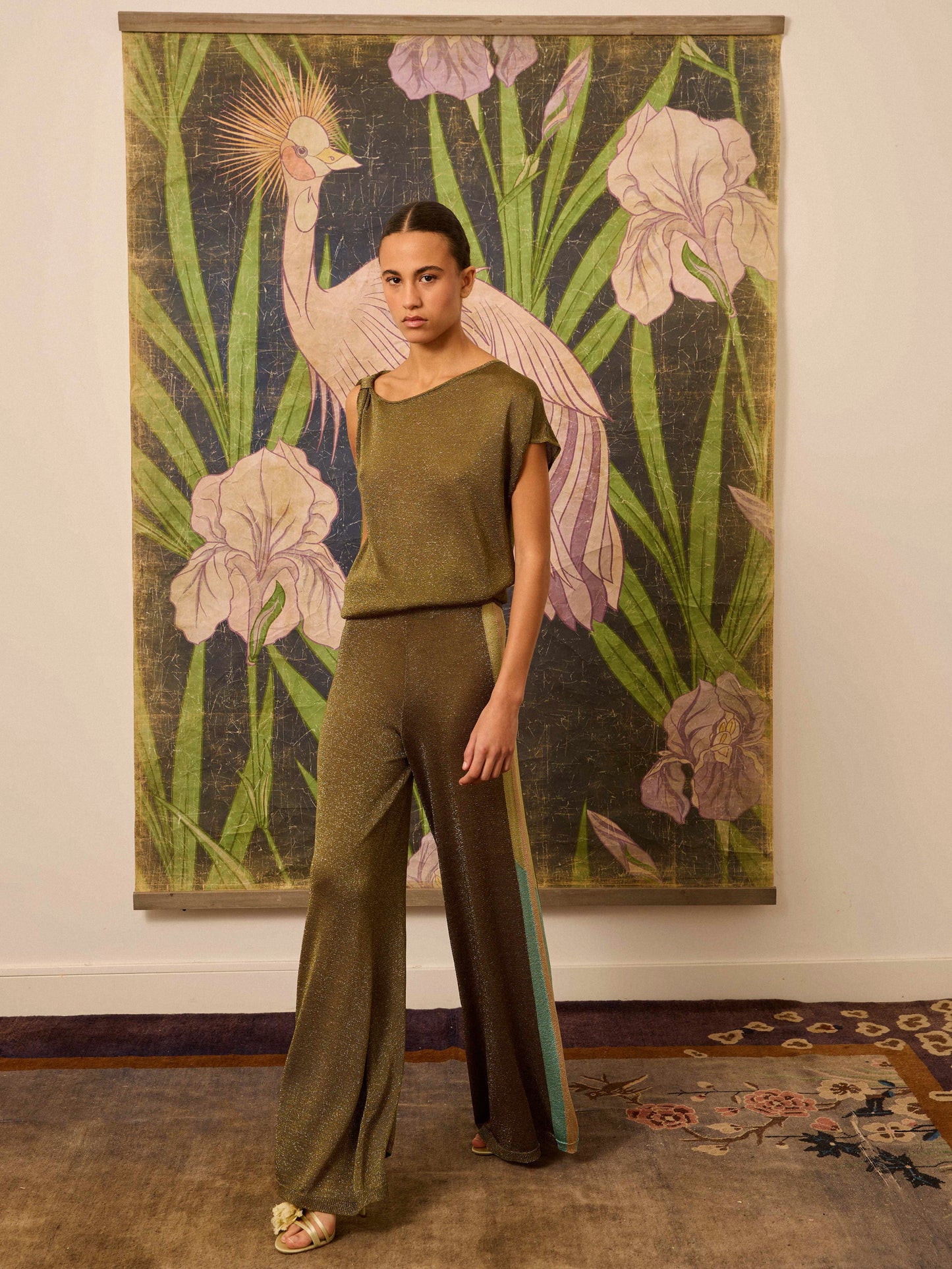 Pantalón lurex kaki