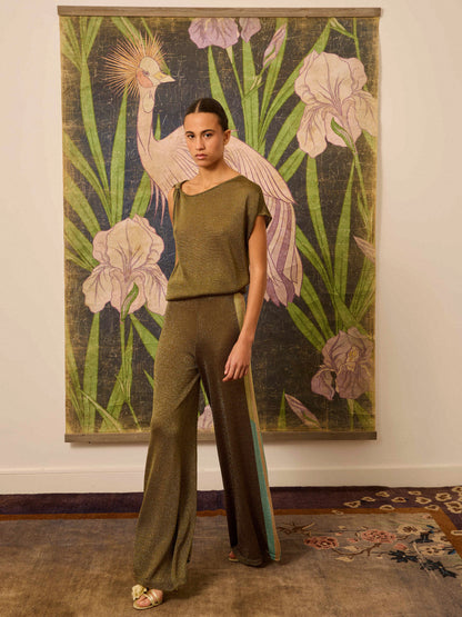 Pantalón lurex kaki
