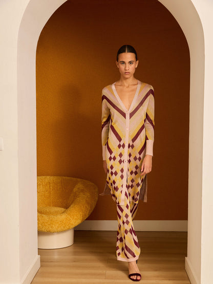 Pantalón de lurex estampado granate