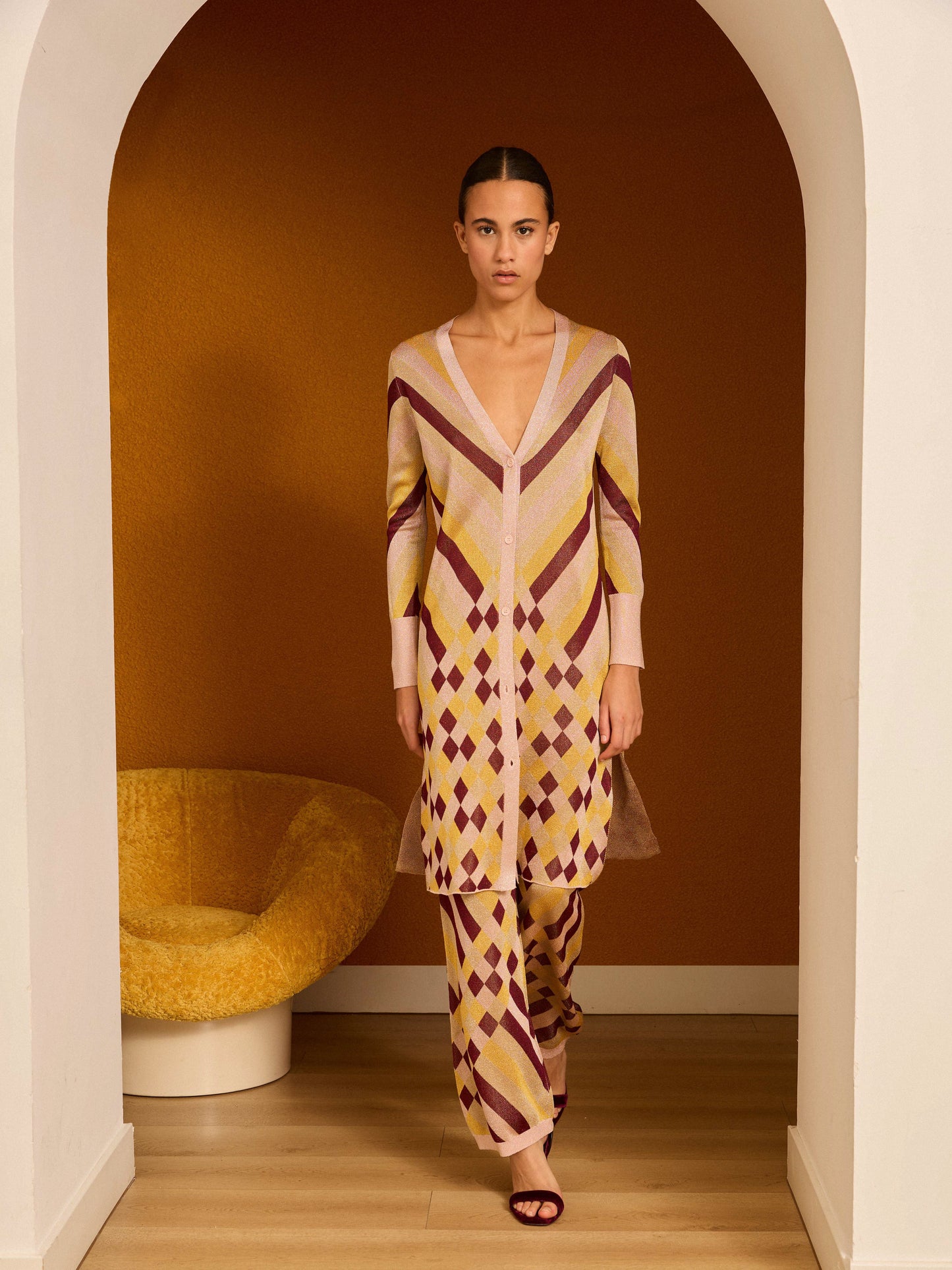 Chaqueta de lurex estampado granate