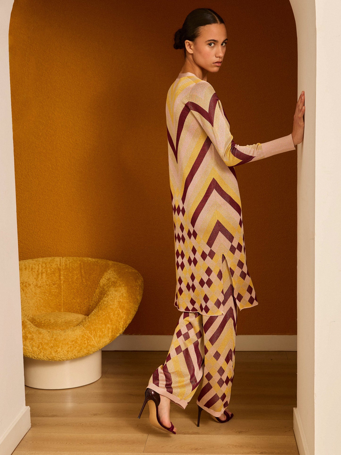 Chaqueta de lurex estampado granate