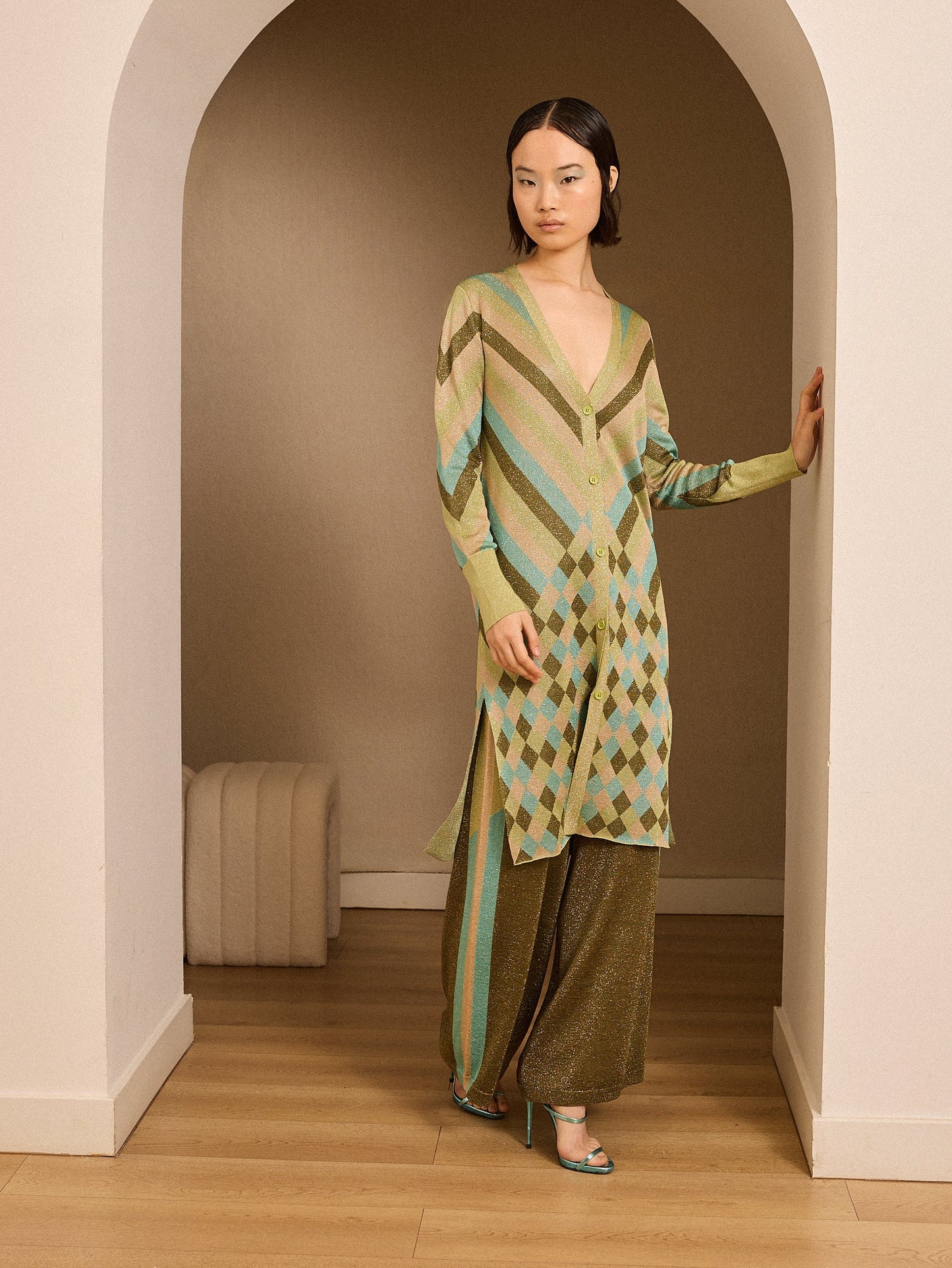 Chaqueta de lurex estampado verde