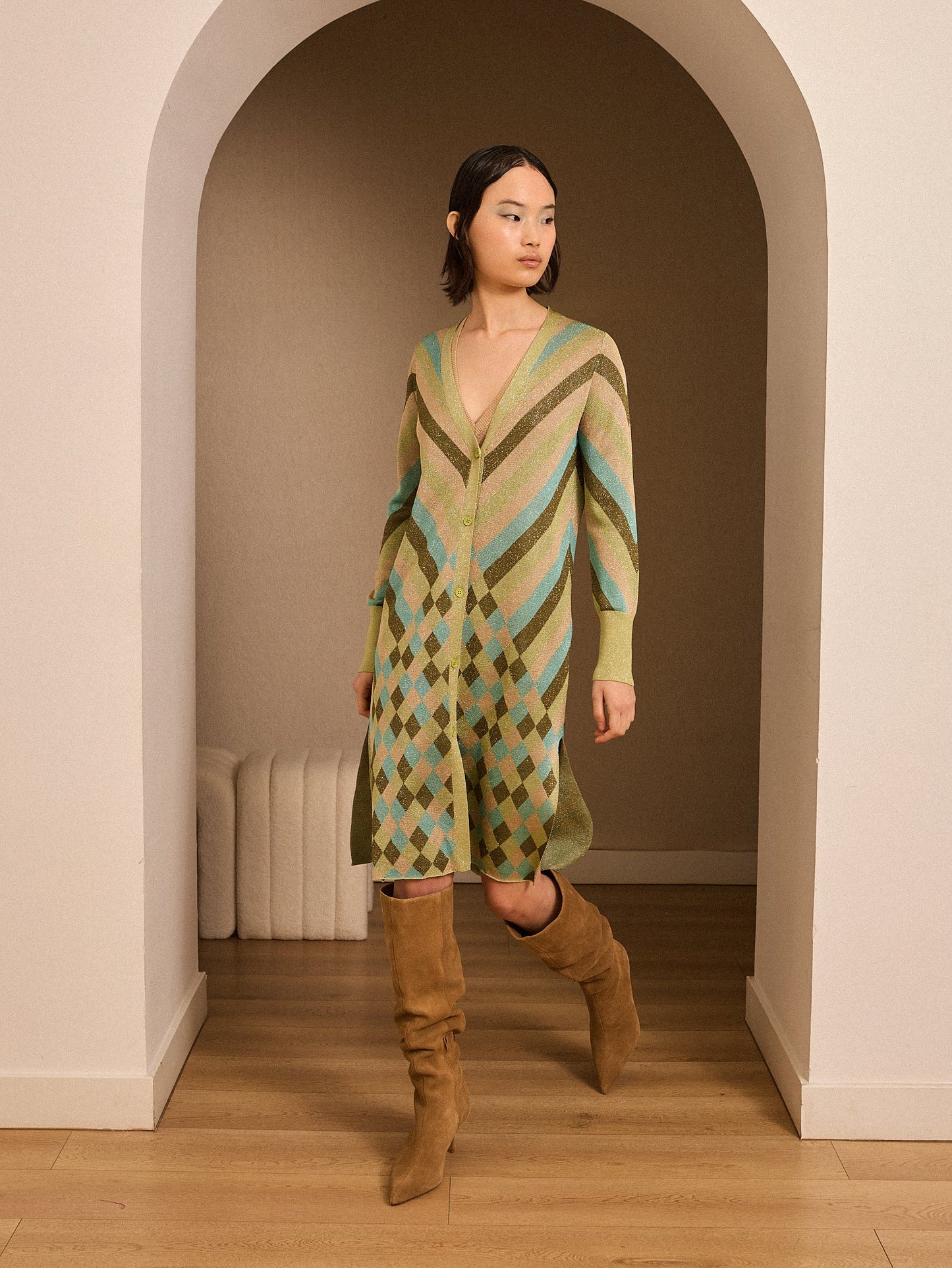 Chaqueta de lurex estampado verde