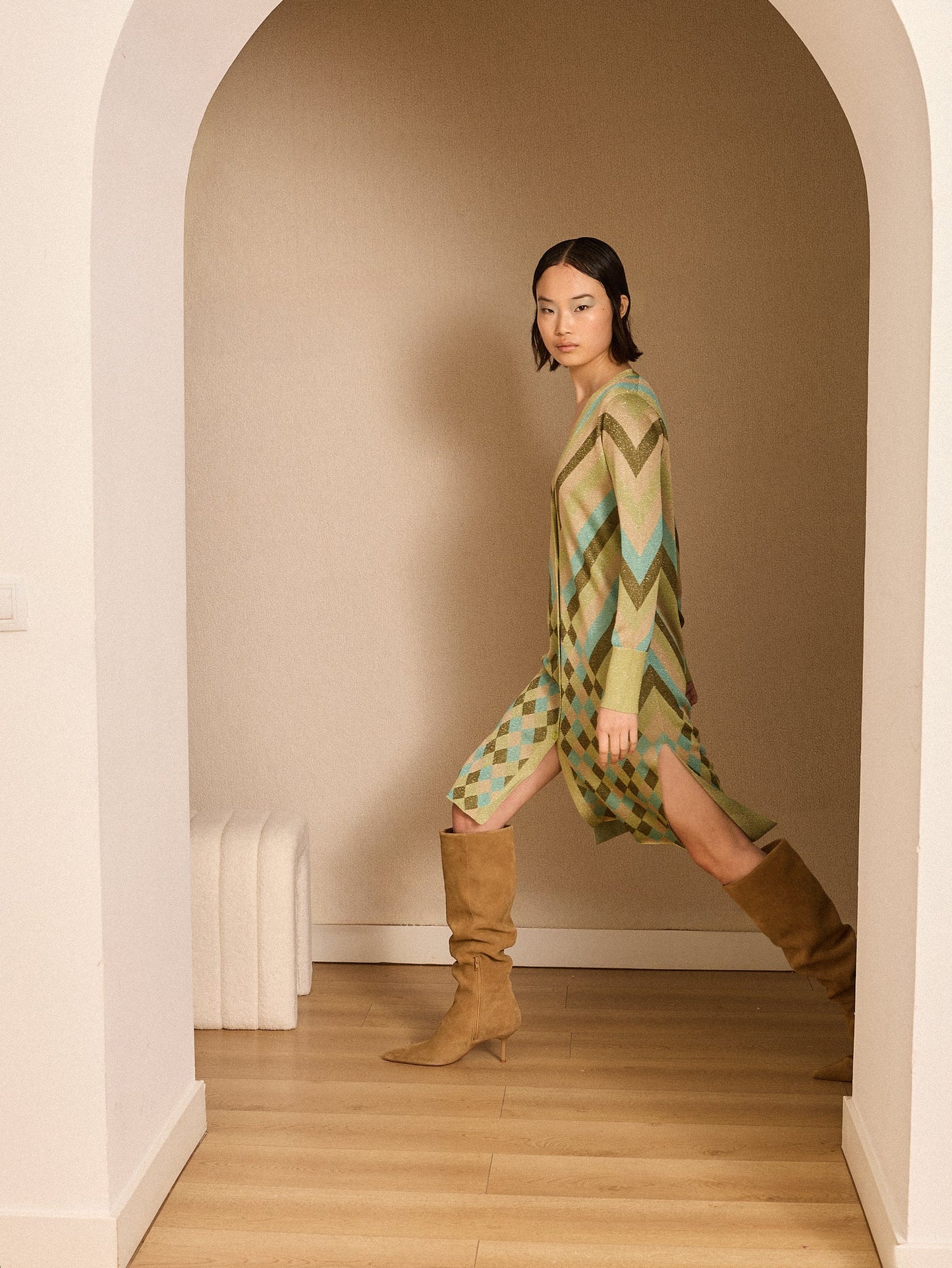 Chaqueta de lurex estampado verde