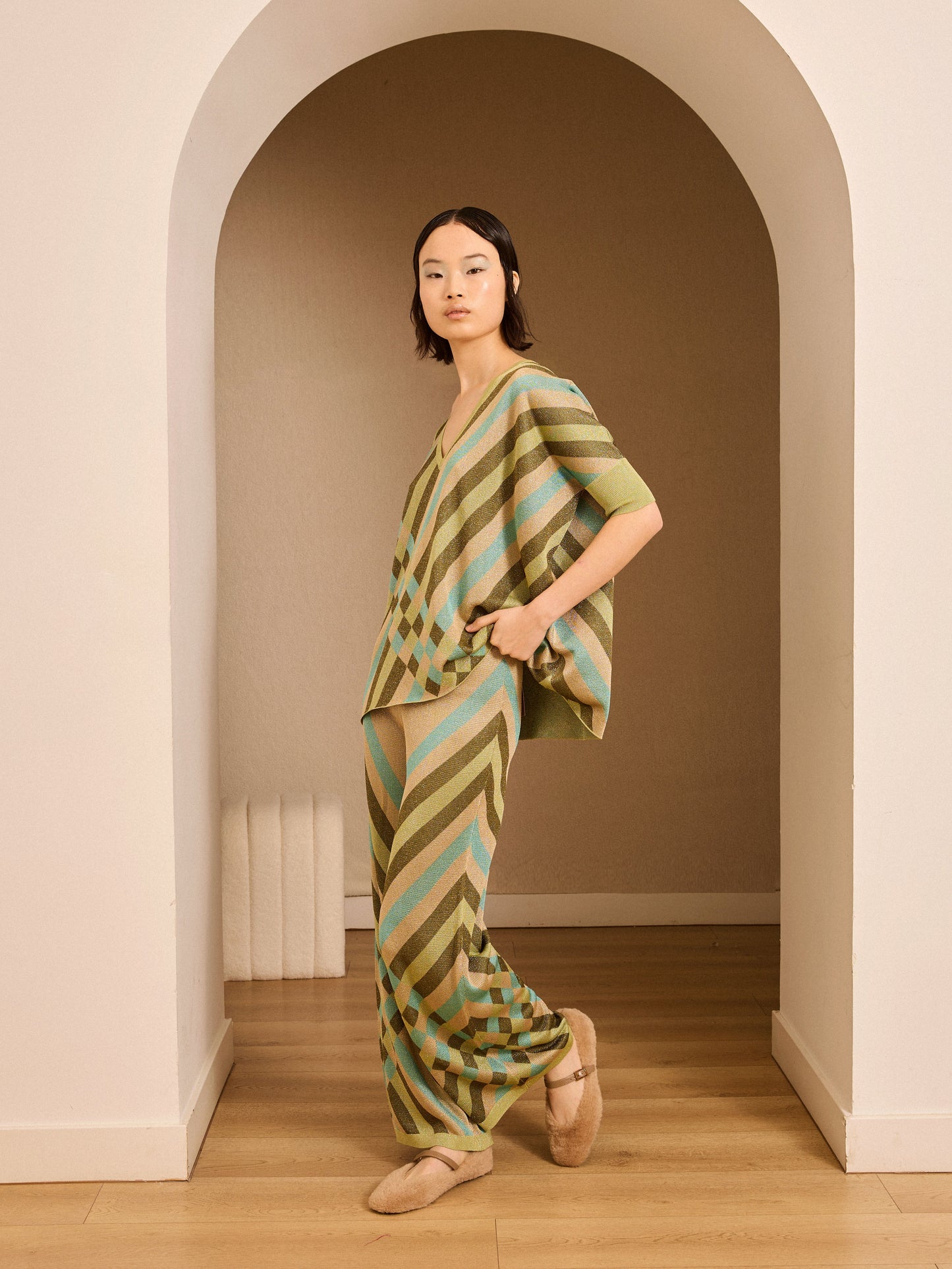 Pantalón de lurex estampado verde