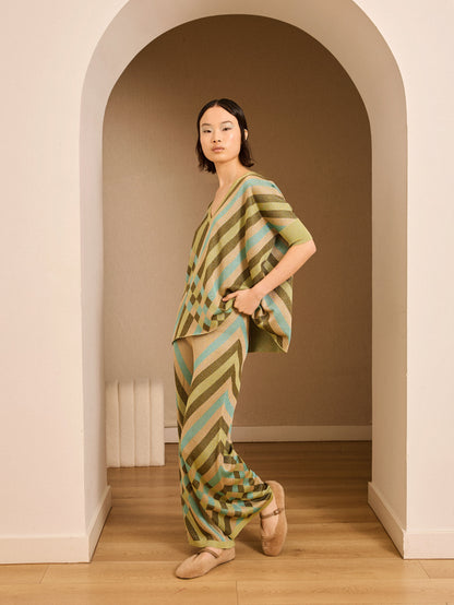 Pantalón de lurex estampado verde