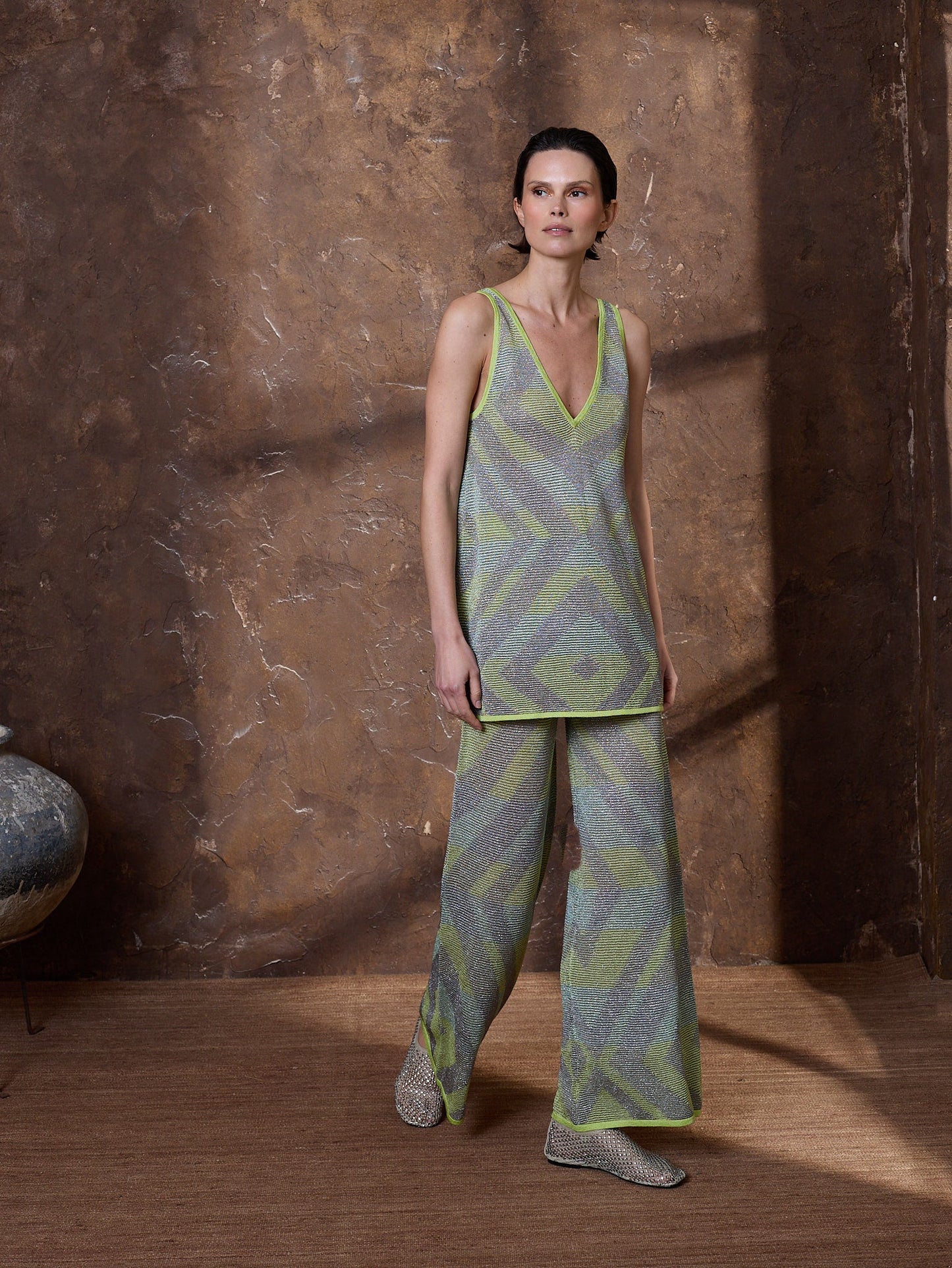 Pantalón lurex multicolor verde