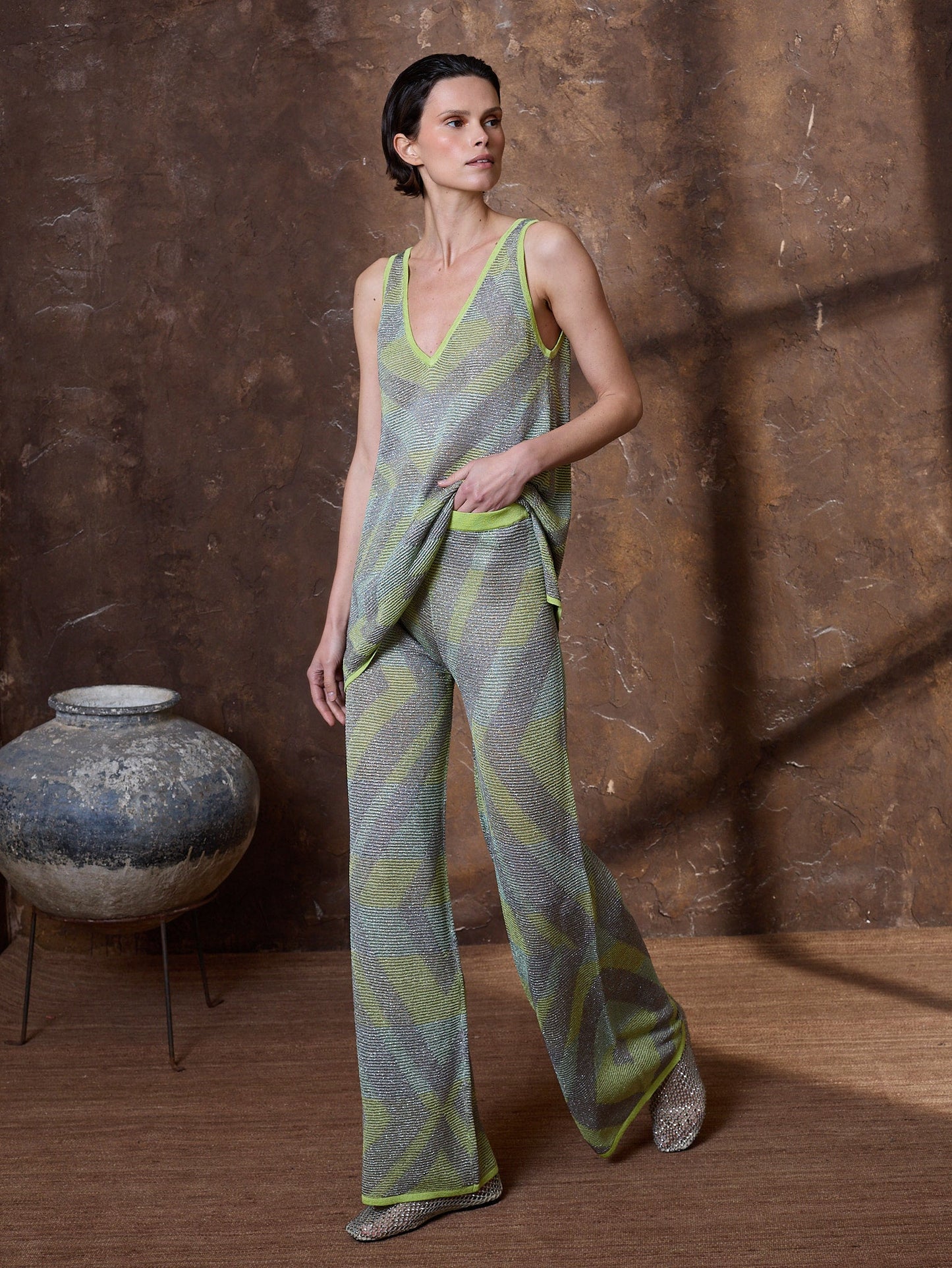 Pantalón lurex multicolor verde