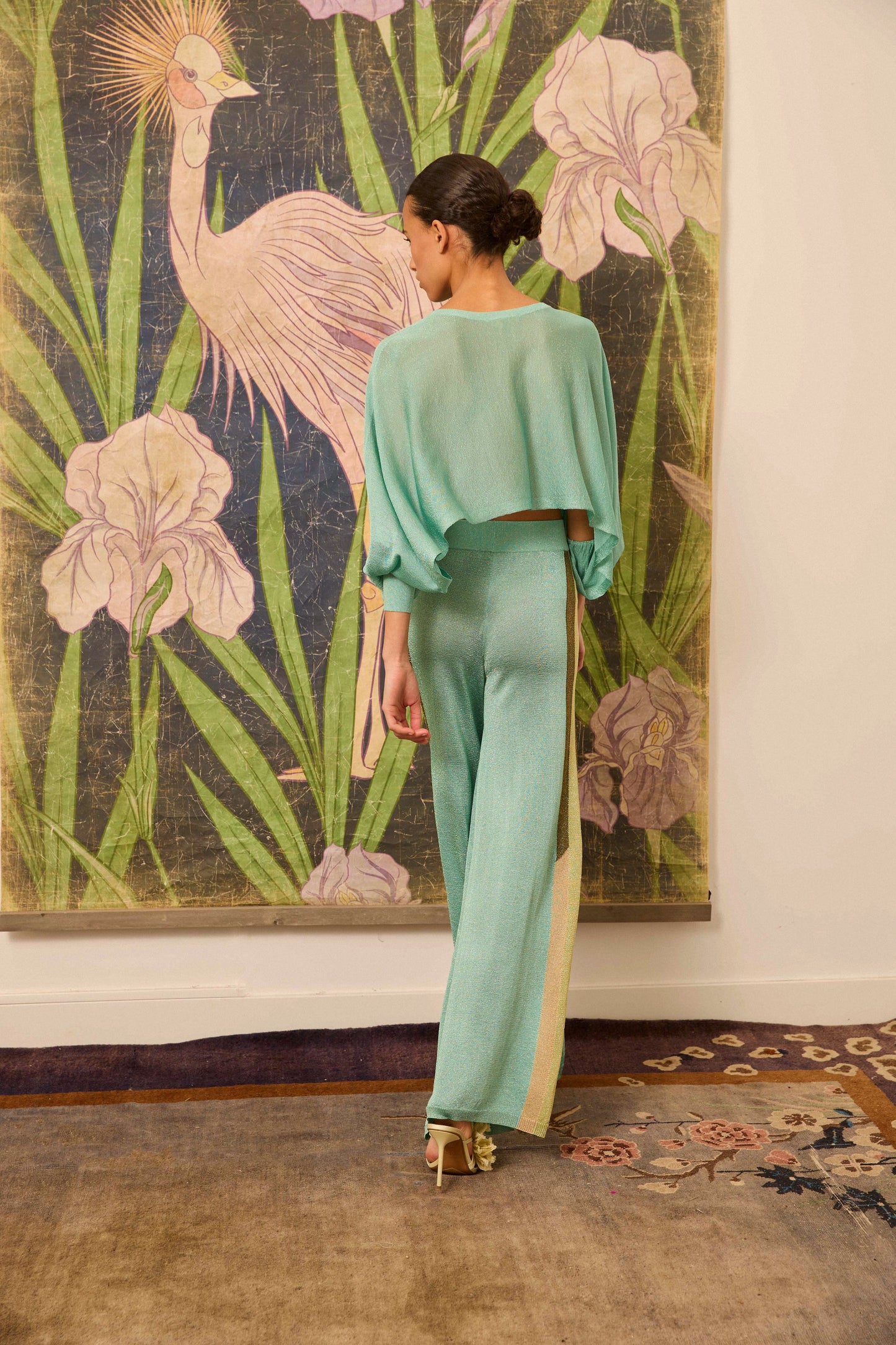 Poncho de lurex turquesa