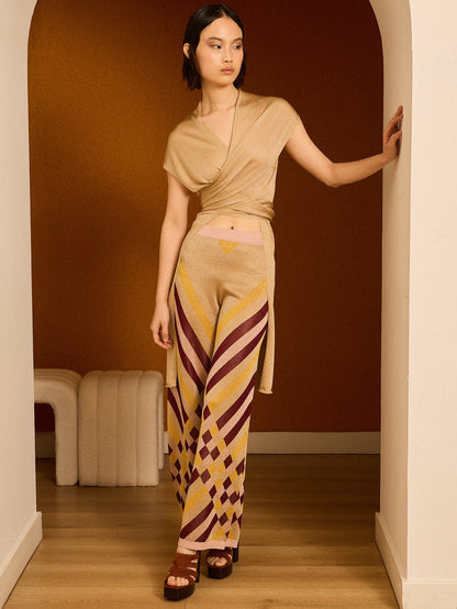 Pantalón de lurex estampado granate