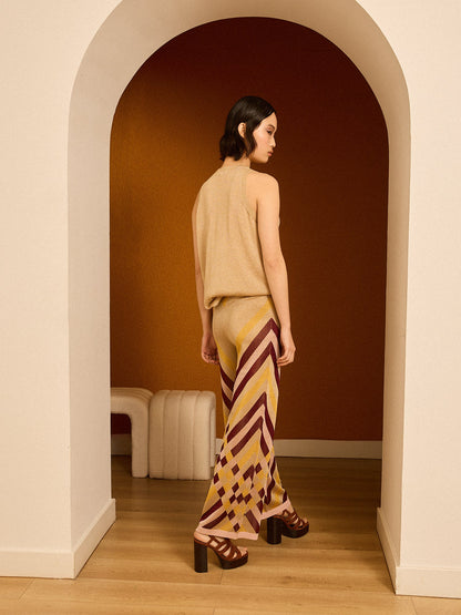 Pantalón de lurex estampado granate